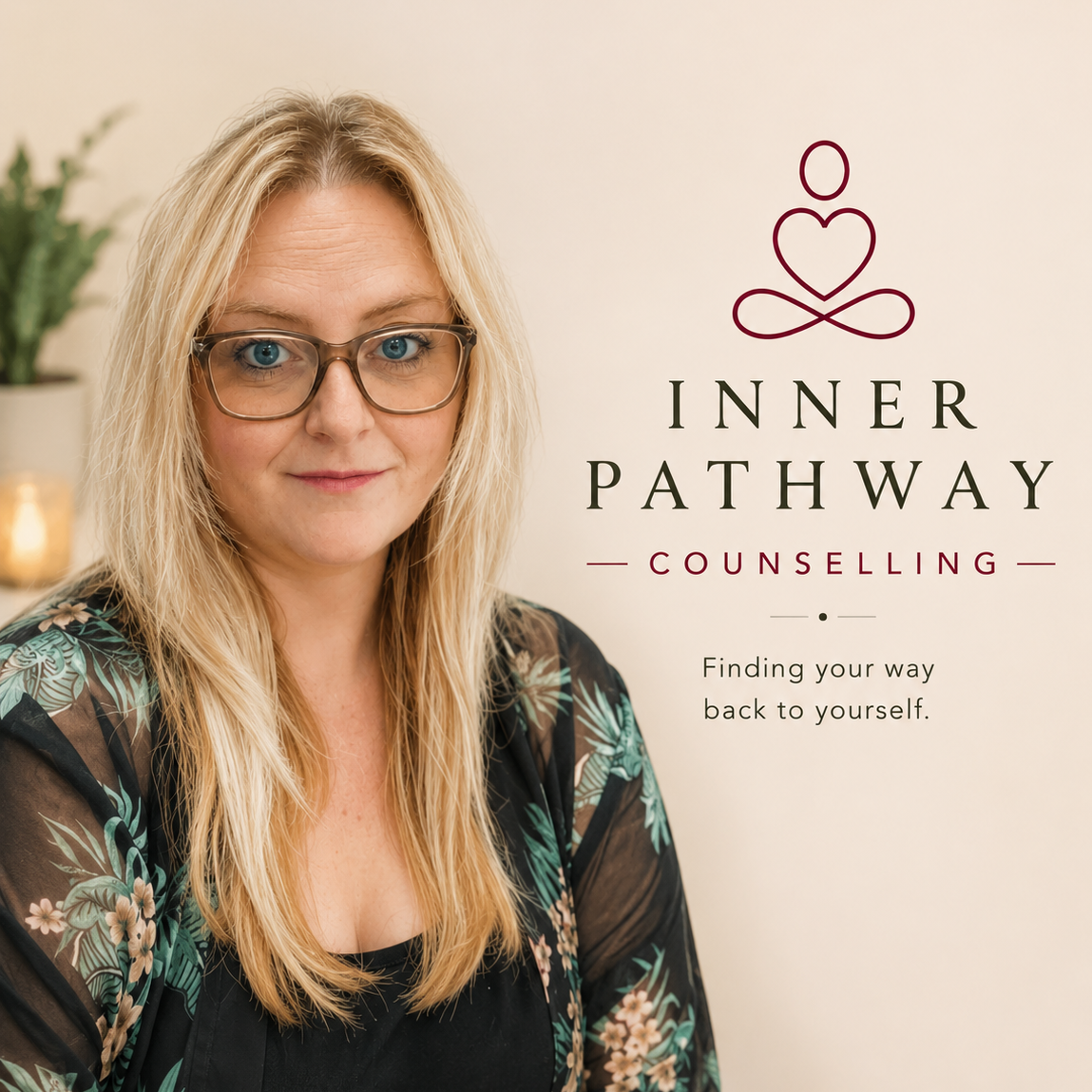 Debi, counsellor at Inner Pathway Counselling, with the words Finding your way back to yourself